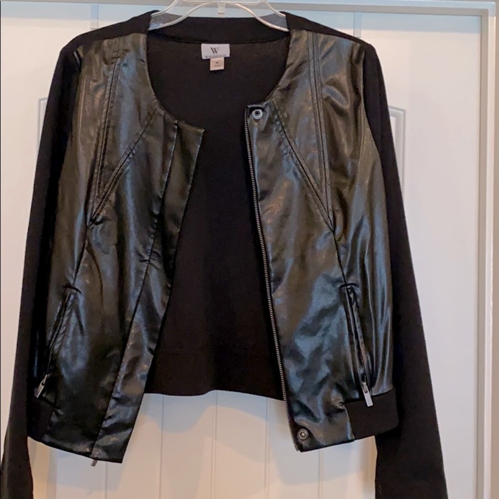 Faux leather shirt jacket